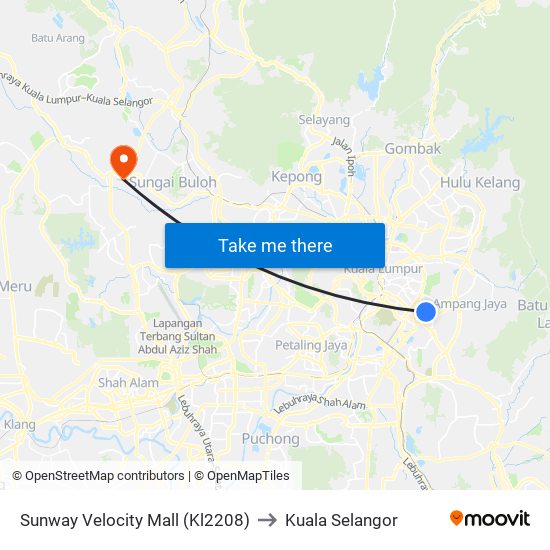 Sunway Velocity Mall (Kl2208) to Kuala Selangor map