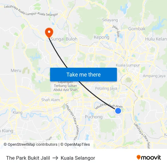 The Park Bukit Jalil to Kuala Selangor map