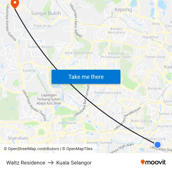 Waltz Residence to Kuala Selangor map