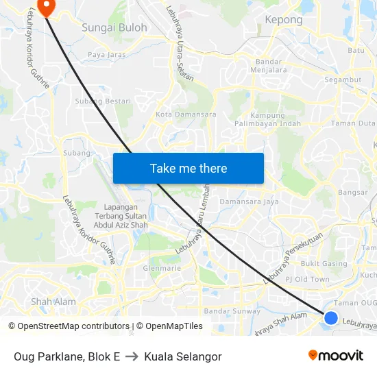 Oug Parklane, Blok E to Kuala Selangor map
