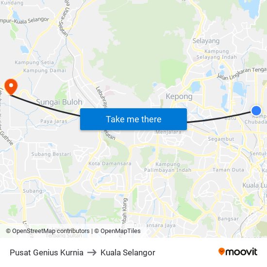 Pusat Genius Kurnia to Kuala Selangor map