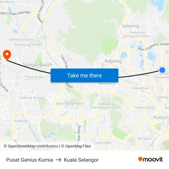 Pusat Genius Kurnia to Kuala Selangor map