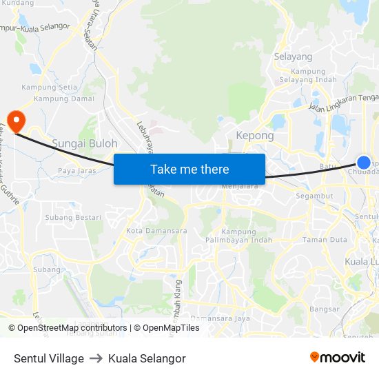 Sentul Village to Kuala Selangor map
