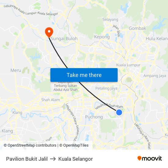 Pavilion Bukit Jalil to Kuala Selangor map