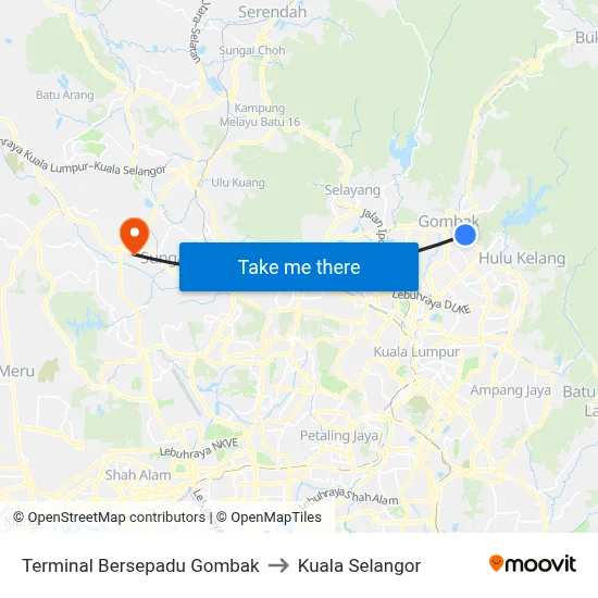Terminal Bersepadu Gombak to Kuala Selangor map