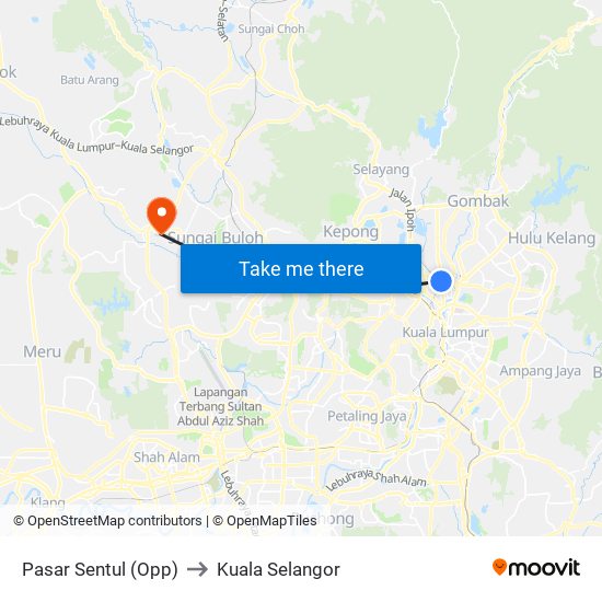 Pasar Sentul (Opp) to Kuala Selangor map