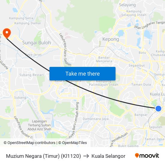 Muzium Negara (Timur) (Kl1120) to Kuala Selangor map