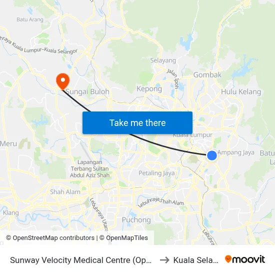 Sunway Velocity Medical Centre (Opp) (Kl363) to Kuala Selangor map