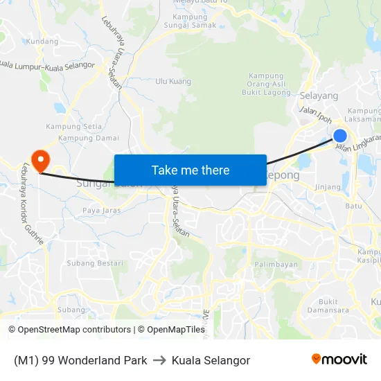 (M1) 99 Wonderland Park to Kuala Selangor map