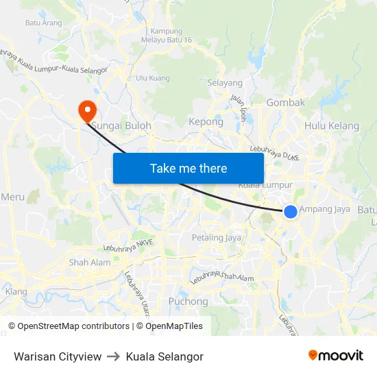 Warisan Cityview to Kuala Selangor map