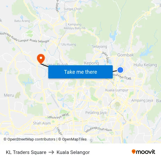 KL Traders Square to Kuala Selangor map