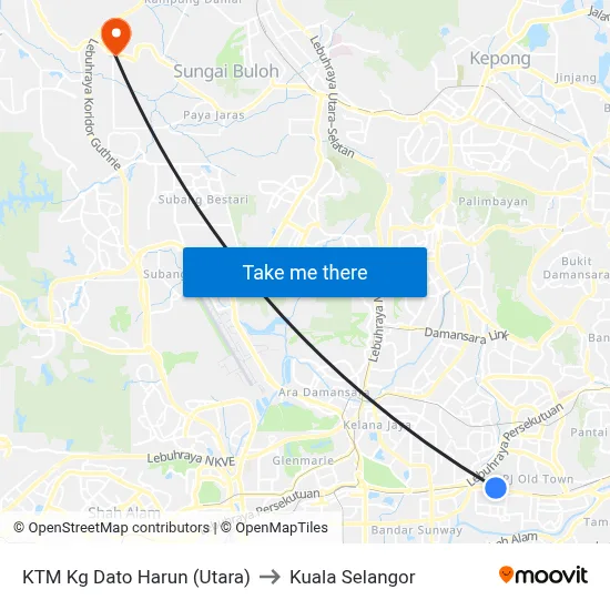 KTM Kg Dato Harun (Utara) to Kuala Selangor map