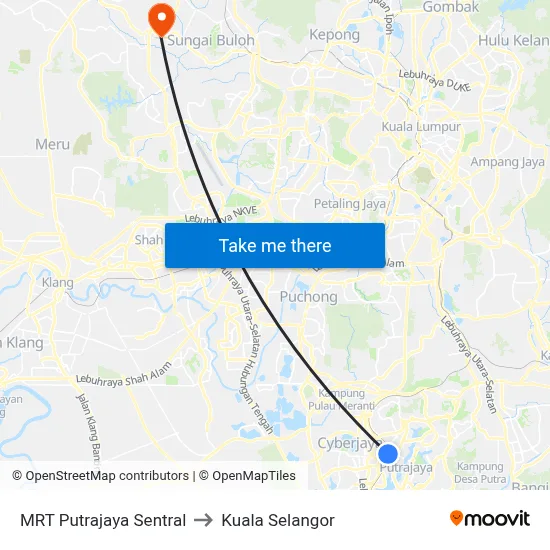 MRT Putrajaya Sentral to Kuala Selangor map