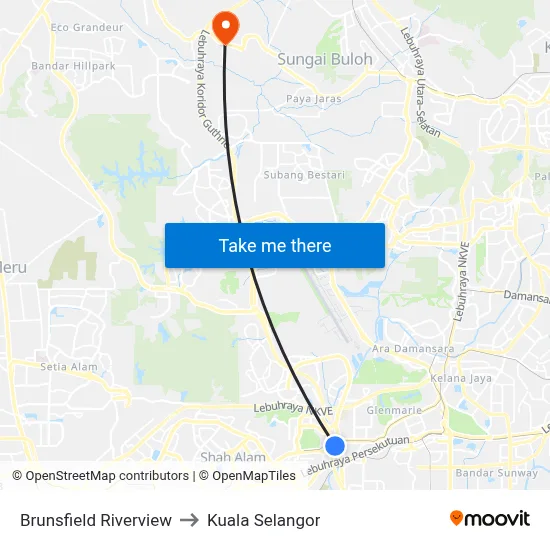 Brunsfield Riverview to Kuala Selangor map
