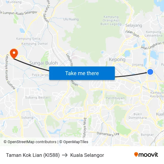 Taman Kok Lian (Kl588) to Kuala Selangor map
