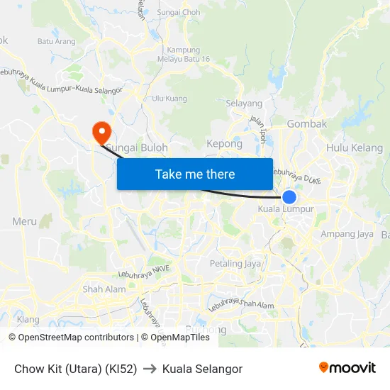 Chow Kit (Utara) (Kl52) to Kuala Selangor map