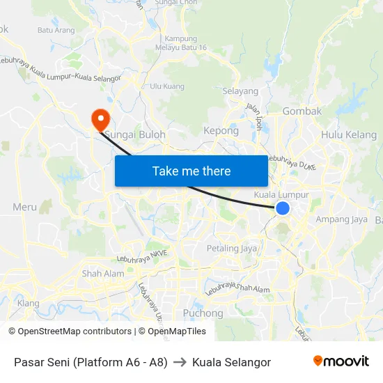 Pasar Seni (Platform A6 - A8) to Kuala Selangor map