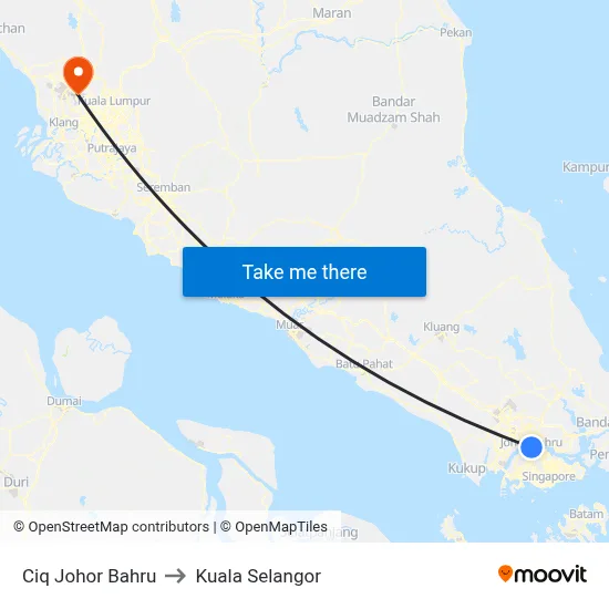 Ciq Johor Bahru to Kuala Selangor map