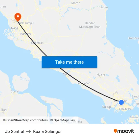 Jb Sentral to Kuala Selangor map
