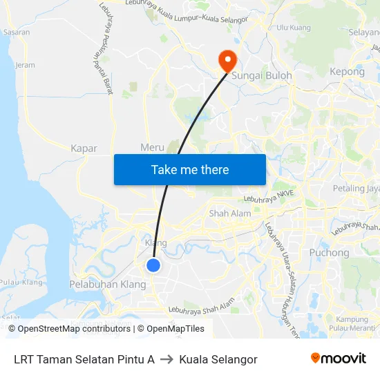 LRT Taman Selatan Pintu A to Kuala Selangor map