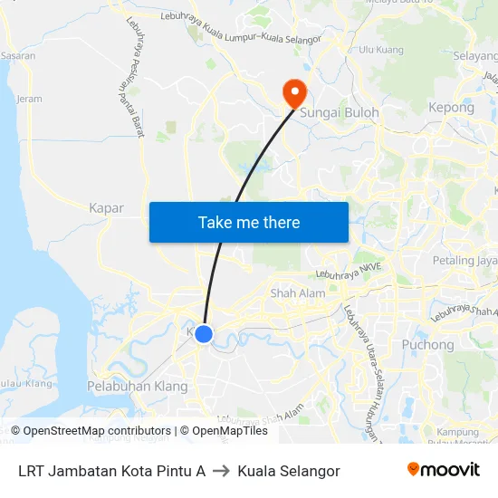 LRT Jambatan Kota Pintu A to Kuala Selangor map