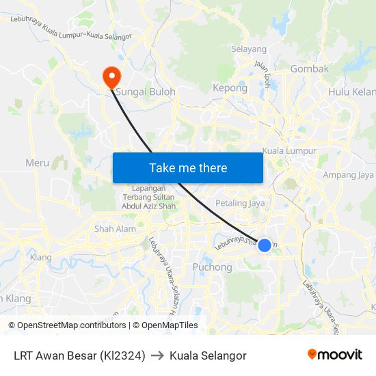 LRT Awan Besar (Kl2324) to Kuala Selangor map