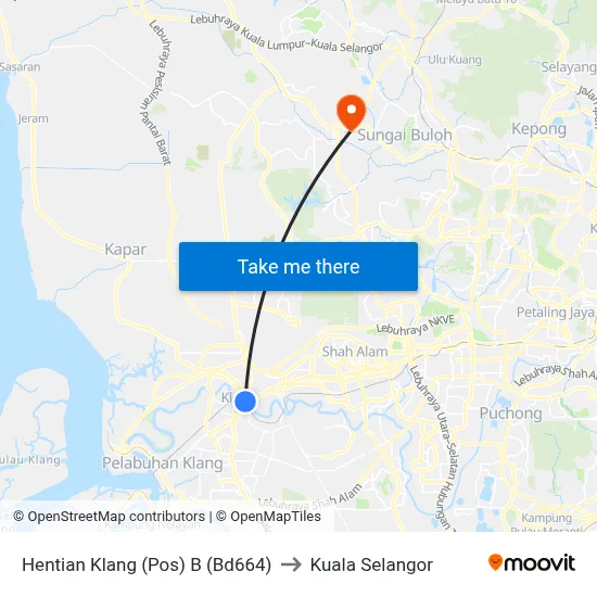 Hentian Klang (Pos) B (Bd664) to Kuala Selangor map