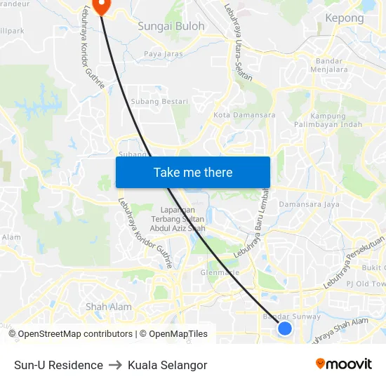 Sun-U Residence to Kuala Selangor map