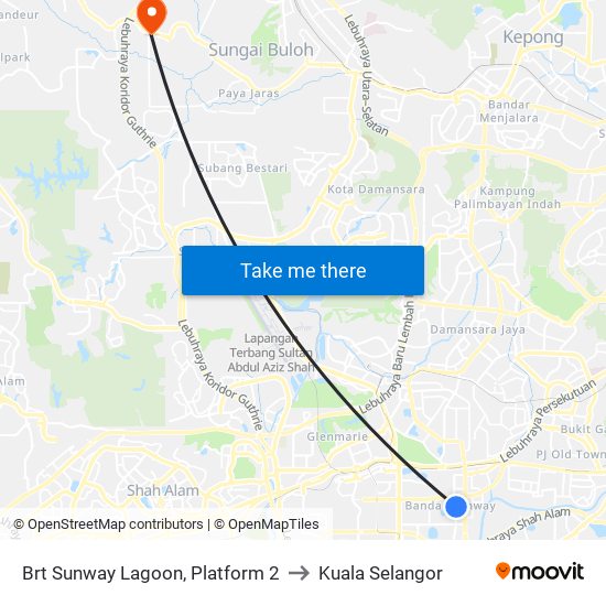 Brt Sunway Lagoon, Platform 2 to Kuala Selangor map