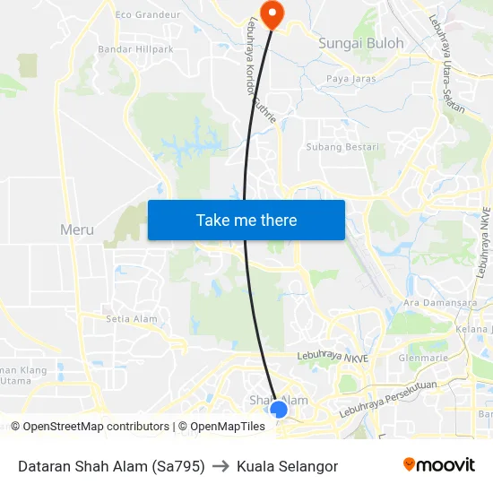 Dataran Shah Alam (Sa795) to Kuala Selangor map