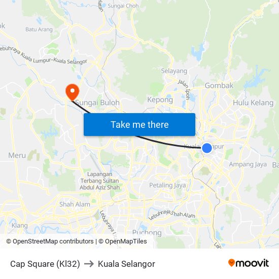 Cap Square (Kl32) to Kuala Selangor map