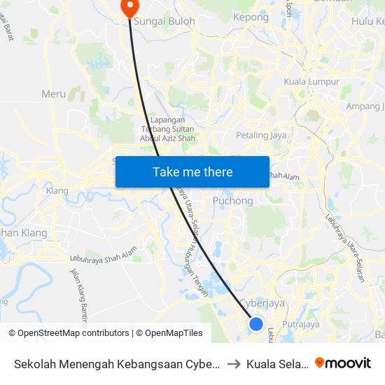 Sekolah Menengah Kebangsaan Cyberjaya (Sp80) to Kuala Selangor map