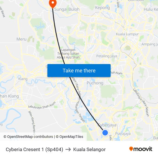 Cyberia Cresent 1 (Sp404) to Kuala Selangor map