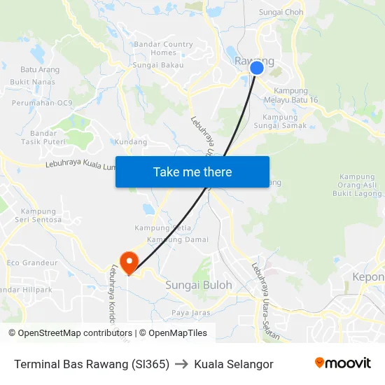 Terminal Bas Rawang (Sl365) to Kuala Selangor map
