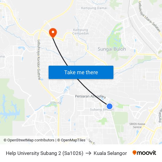 Help University Subang 2 (Sa1026) to Kuala Selangor map