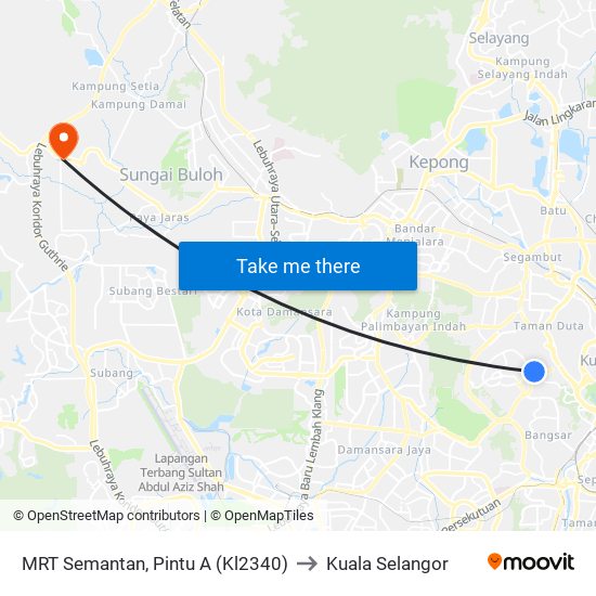 MRT Semantan, Pintu A (Kl2340) to Kuala Selangor map