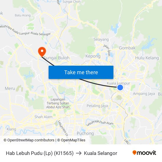 Hab Lebuh Pudu (Lp) (Kl1565) to Kuala Selangor map