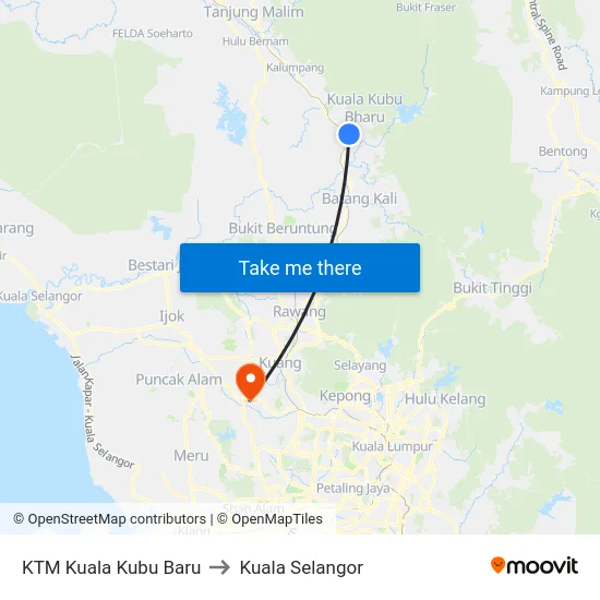 KTM Kuala Kubu Baru to Kuala Selangor map