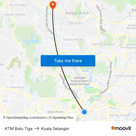 KTM Batu Tiga to Kuala Selangor map