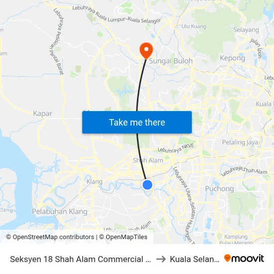 Seksyen 18 Shah Alam Commercial Centre to Kuala Selangor map