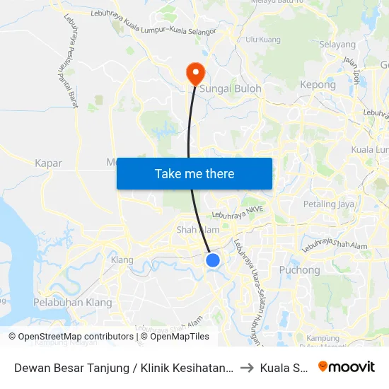Dewan Besar Tanjung / Klinik Kesihatan Seksyen 19 Shah Alam to Kuala Selangor map