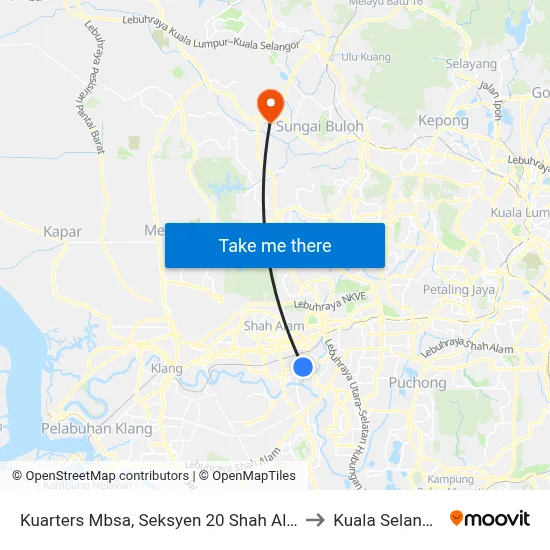 Kuarters Mbsa, Seksyen 20 Shah Alam to Kuala Selangor map