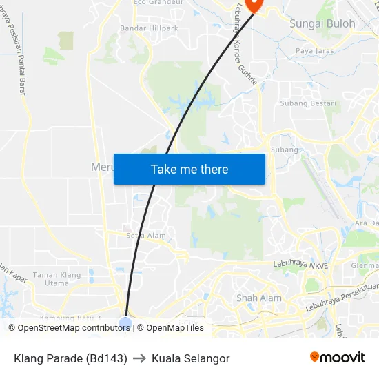 Klang Parade (Bd143) to Kuala Selangor map