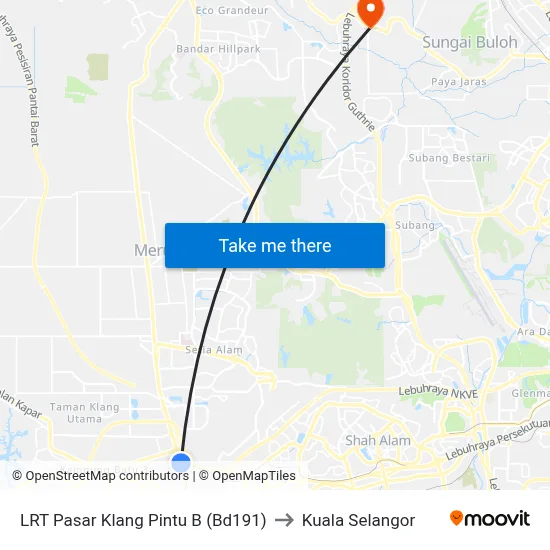 LRT Pasar Klang Pintu B (Bd191) to Kuala Selangor map