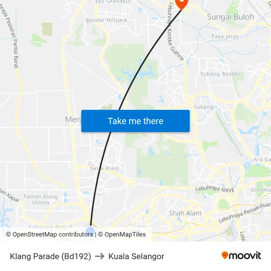 Klang Parade (Bd192) to Kuala Selangor map