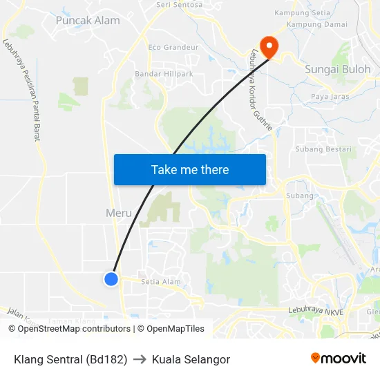 Klang Sentral (Bd182) to Kuala Selangor map