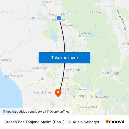 Stesen Bas Tanjung Malim (Pbp1) to Kuala Selangor map