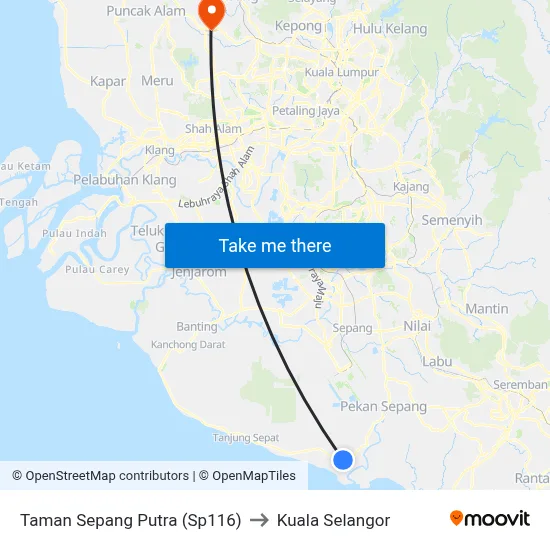 Taman Sepang Putra (Sp116) to Kuala Selangor map