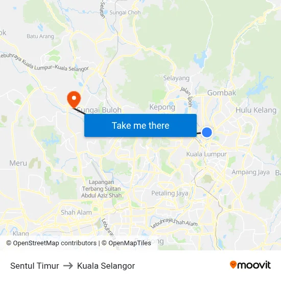 Sentul Timur to Kuala Selangor map