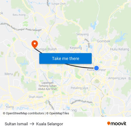 Sultan Ismail to Kuala Selangor map